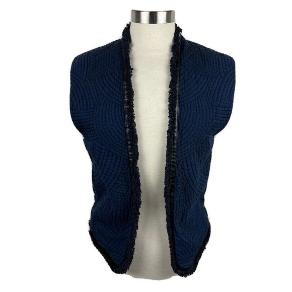 Maison Scotch Vest 6 Womens Blue Quilted Open Front Pockets Fringe Lined Cotton - Picture 1 of 9